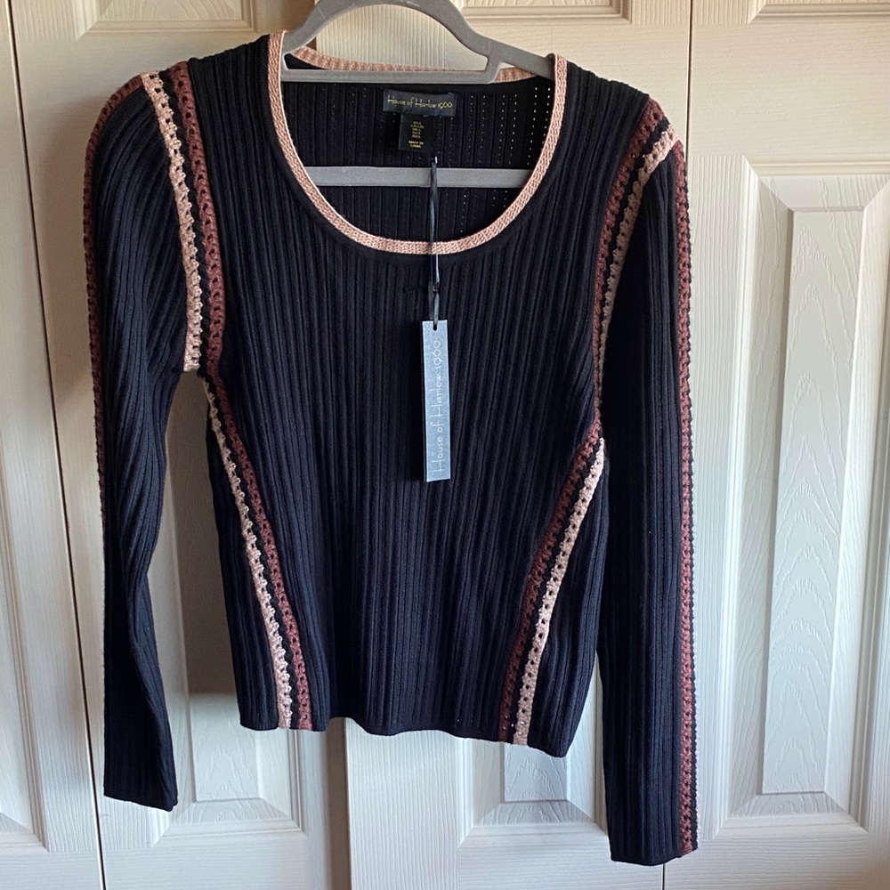 House of Harlow 1960 NWT Crochet detailing Long Sleeve Scoop neck Knit Top Lge